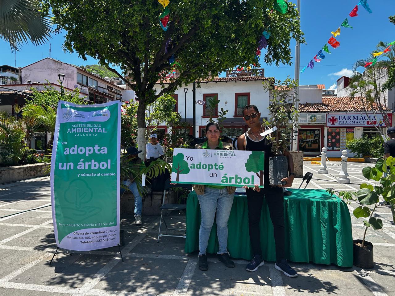 Ciudadanos adoptan árboles en Plaza de Armas de Vallarta 2025
